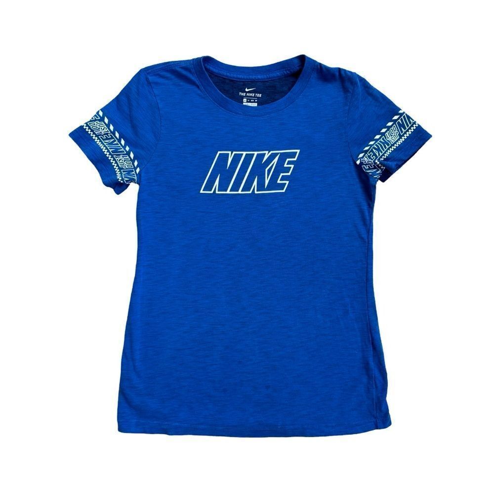 Nike Tee Shirt Women’s Tshirt Dri-fit Spellout Logo Blue & White Short Sleeve XS